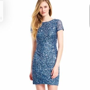 Adrianna Papell NileBlue Sparkly Beaded Sequin Cap Sleeve Cocktail Dress Size 8‎